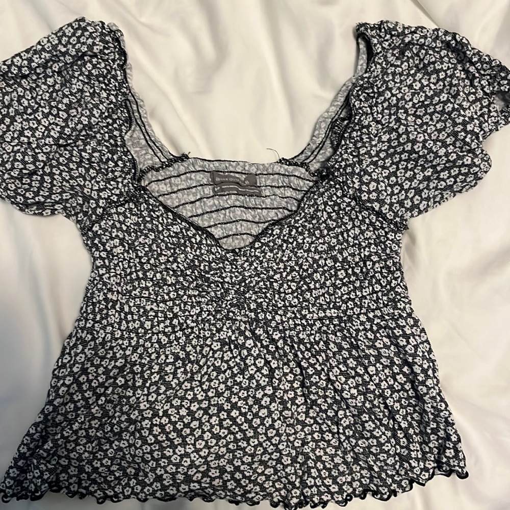Urban Outfitters babydoll top in black & white flower pattern